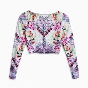 Nanette Lepore Swim Kaleidoscope Floral Crop Rash Guard Top Long Sleeve S Swim